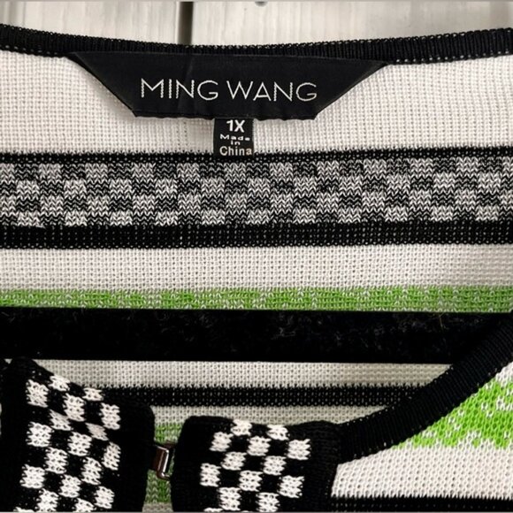 MING WANG WOMENS CARDIGAN , GREEN, BLACK & WHITE, size 1x - Picture 3 of 8